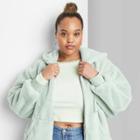 Women's Plus Size Zip-up Faux Fur Hooded Jacket - Wild Fable Mint 2x/3x, Women's, Size: