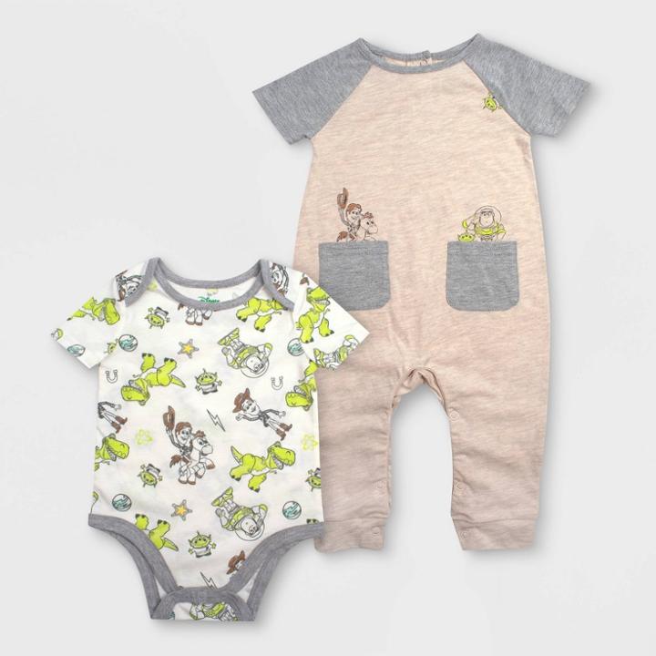 Baby Boys' Disney 2pc Toy Story Rompers - Beige/gray Newborn, Boy's