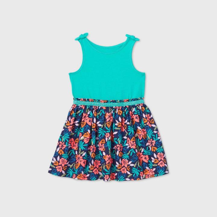 Toddler Girls' Tank Top Floral Dress - Cat & Jack Green/navy