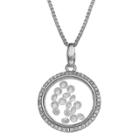 Target Sterling Silver Round Locket With Floating Clear Cubic Zirconia Necklace -