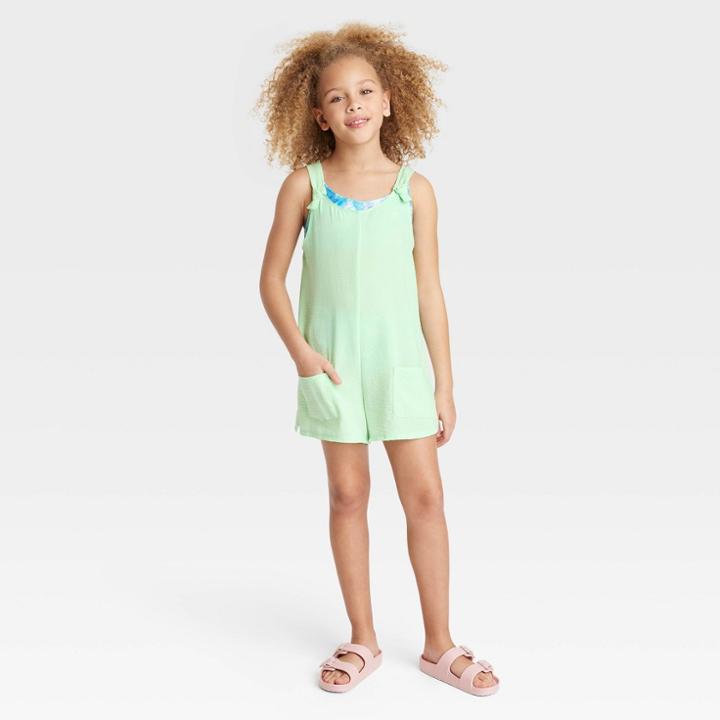 Girls' Solid Cover Up Romper - Art Class Green