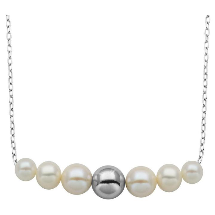 Target Sterling Silver Genuine White Pearl And High Polish Ball Necklace With 18 Chain, Girl's