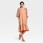 Women's Long Sleeve Ruffle Hem Dress - A New Day Peach