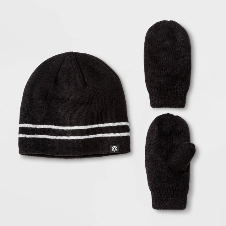 Baby Boys' Hat & Gloves Set - C9 Champion Black 12-24m, Boy's, Size: Small, Black Gray