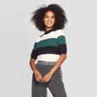 Petitewomen's Striped Short Sleeve Crewneck Pullover Sweater - Who What Wear Black