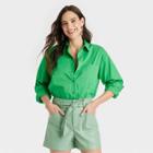 Women's Long Sleeve Oversized Button-down Shirt - A New Day Green