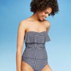Women's Bandeau Flounce One Piece Swimsuit - Kona Sol Navy/white Dot S, Size: