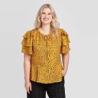 Women's Plus Size Animal Print Flounce Short Sleeve Split Neck Ruffle Peplum Top - Who What Wear Yellow 1x, Women's,