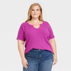 Women's Plus Size Short Sleeve Splitneck Thermal Top - Knox Rose Purple