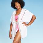 Women's Plus Size Trimmed Tie Front Cover Up - Cover 2 Cover White 1x, Women's,