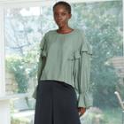 Women's Bishop Long Sleeve Ruffle Taffeta Top - Prologue Green