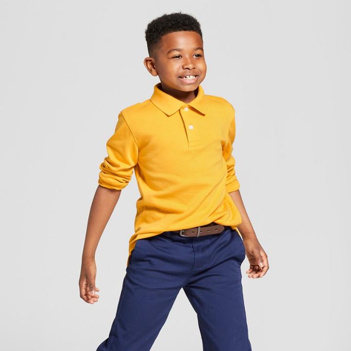 Boys' Long Sleeve Interlock Uniform Polo Shirt - Cat & Jack Mustard Yellow