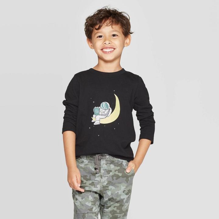 Toddler Boys' Astronaut On The Moon Graphic Long Sleeve T-shirt - Cat & Jack Black