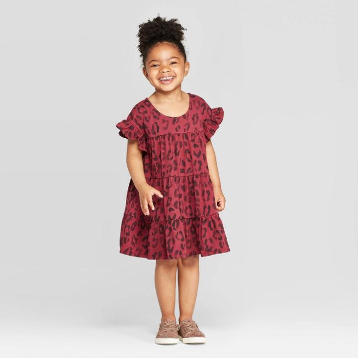 Toddler Girls' Leopard Dress - Art Class Maroon 3t, Toddler Girl's, Red