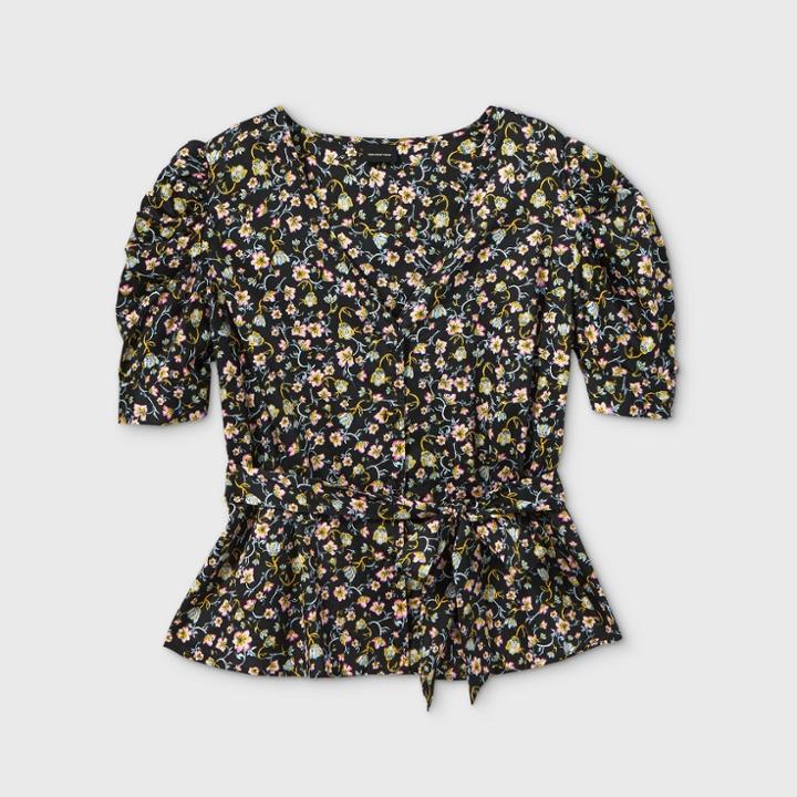 Women's Plus Size Animal Print Puff Short Sleeve Blouse - Who What Wear Black 1x, Women's,