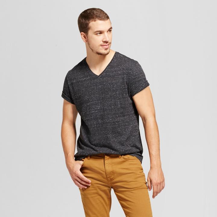 Target Men's Standard Fit Heathered Short Sleeve V-neck T-shirt - Goodfellow & Co Black