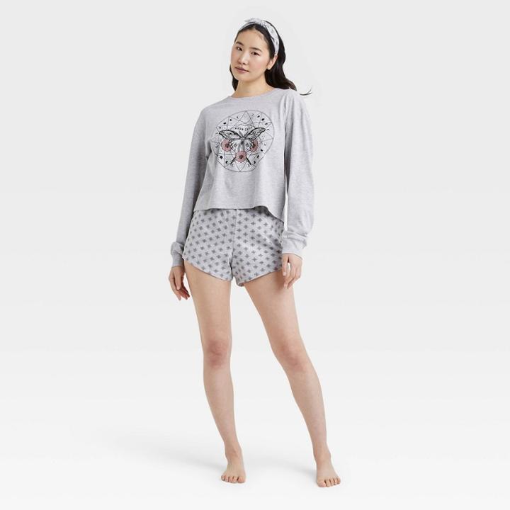 Women's Weekend Soul Butterfly Moon Headband & Pajama Set - Heathered Gray