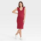 The Nines By Hatch Ruffle Short Sleeve Ribbed Maternity Dress Red