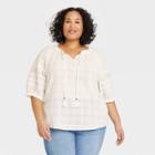 Women's Plus Size Puff Elbow Sleeve Blouse - Knox Rose White