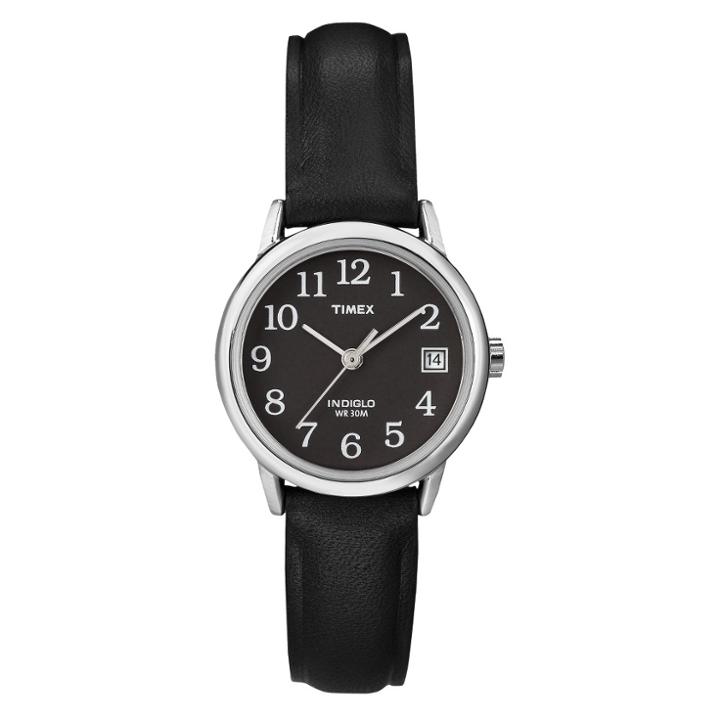 Women's Timex Easy Reader Watch With Leather Strap - Silver/black T2n525jt,