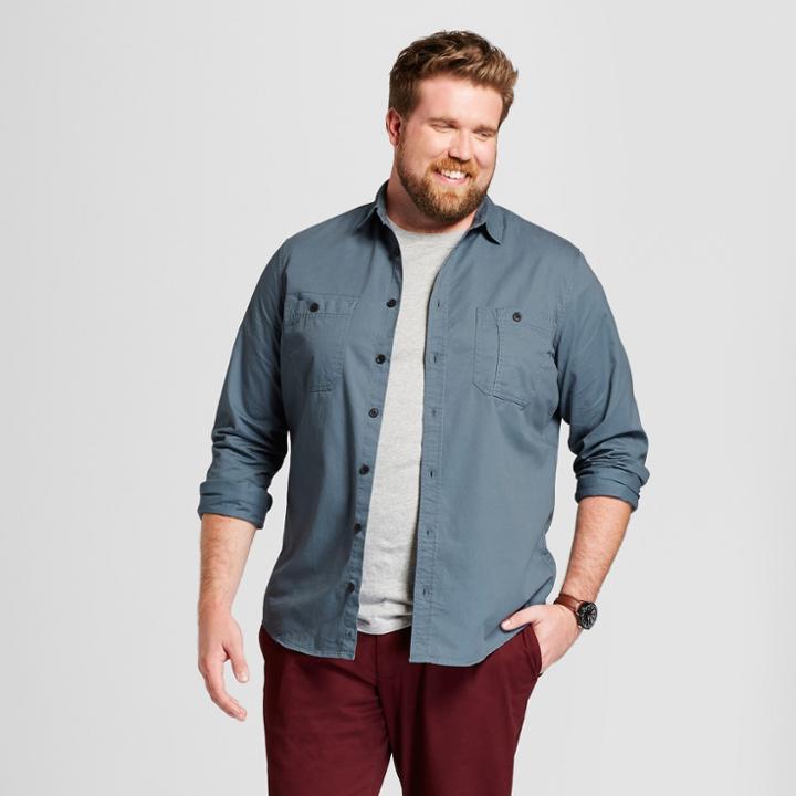 Men's Big & Tall Long Sleeve Military Twill Button-down Shirt - Goodfellow & Co Ionic