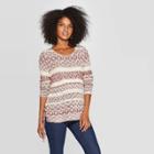 Women's Striped Long Sleeve Scoop Neck Lace-up Side Detail Pullover Sweater - Knox Rose Burgundy Xxl, Women's, Red