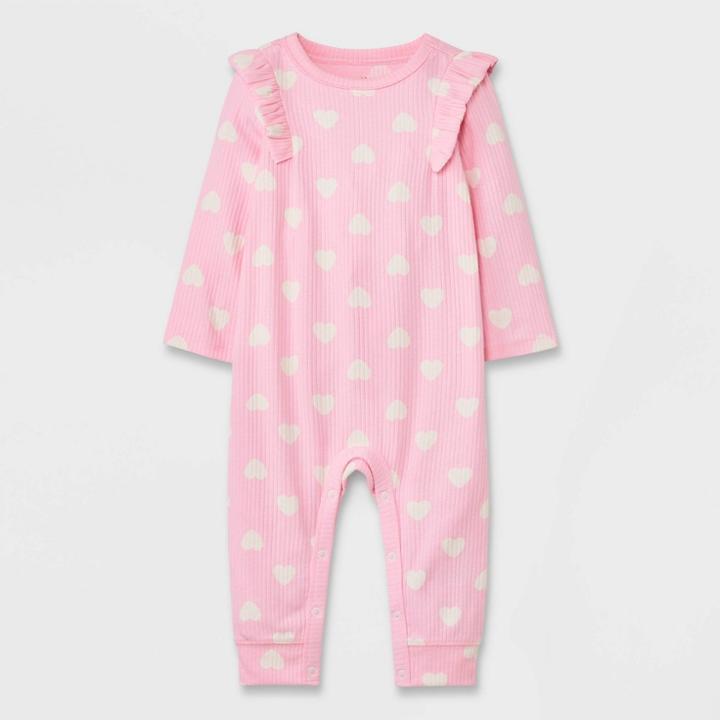 Baby Girls' Heart Ribbed Romper - Cat & Jack Pink Newborn