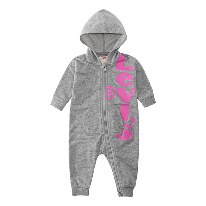 Levi's Baby Girls' 'play All Day' Hooded Coverall - Light Gray Heather Newborn