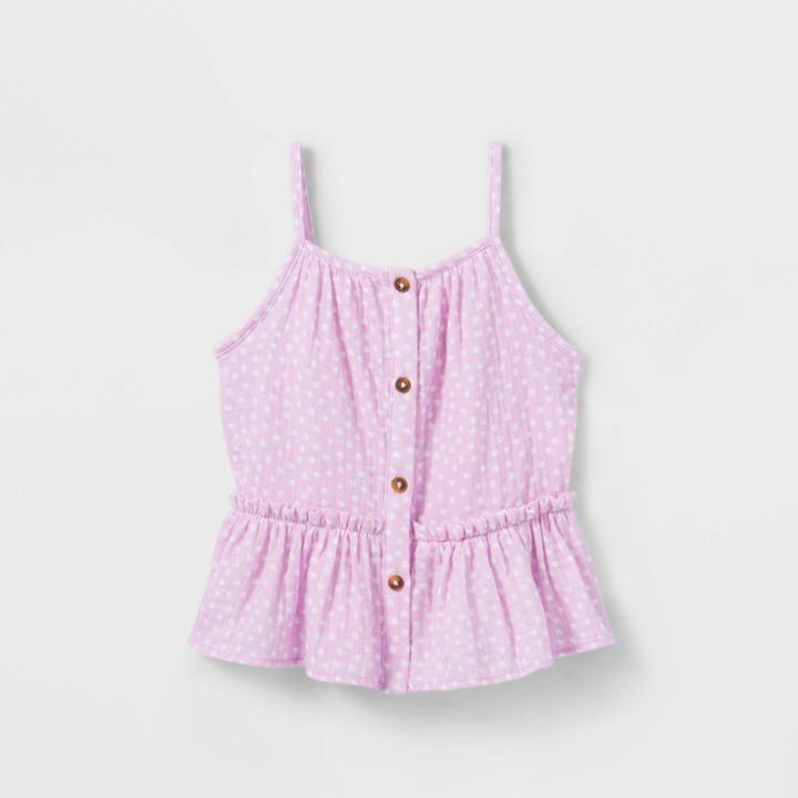 Toddler Girls' Dot Button-front Peplum Tank Top - Cat & Jack Light Purple