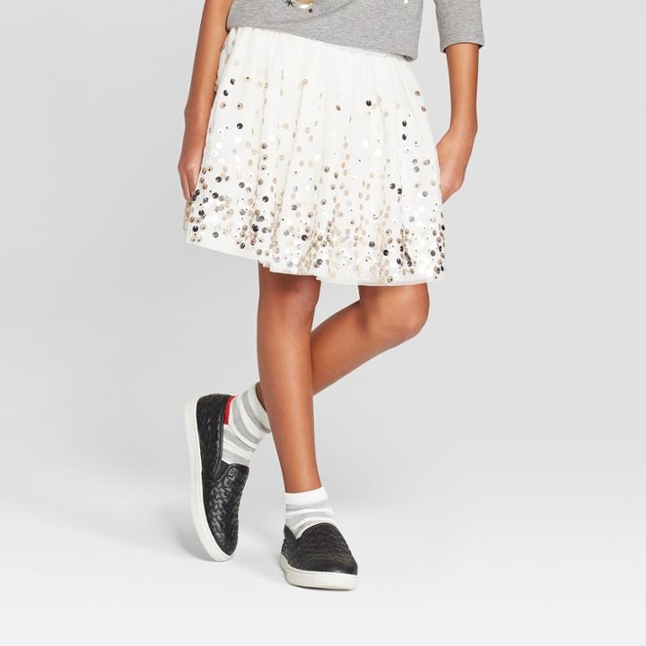 Girls' Short Sequin Skirt - Cat & Jack Almond Cream