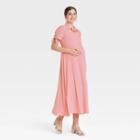 The Nines By Hatch Tie Short Sleeve Crepe Maternity Dress Pink Polka Dot