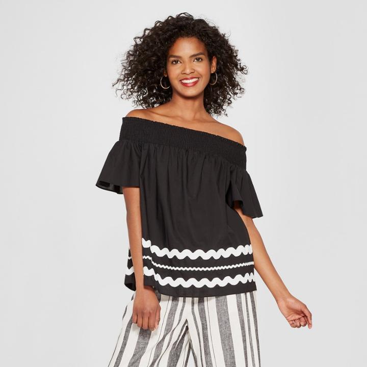 Women's Short Sleeve Bardot Top - Who What Wear Black