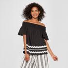 Women's Short Sleeve Bardot Top - Who What Wear Black