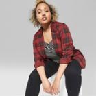 Women's Plus Size Striped 3/4 Sleeve Crop Top - Wild Fable Black
