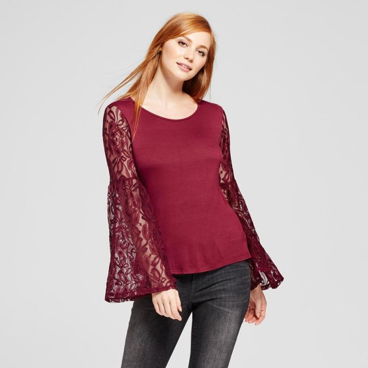 Women's Lace Bell Sleeve Top - Vanity Room Burgundy (red)