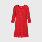 Girls' 3/4 Sleeve Shine Crochet Sweater Dress - Cat & Jack Red