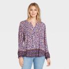 Women's Floral Print Long Sleeve Pintuck Blouse - Knox Rose Purple