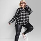 Women's Plus Size Raglan Long Sleeve Button-down Hi-low Flannel Shirt - Wild Fable Black Plaid