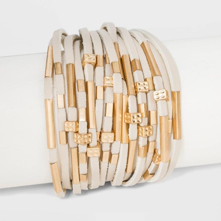 Simulated Leather And Tube Slider Magnetic Bracelet - Universal Thread Natural, Women's, Beige