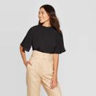 Women's Regular Fit Elbow Sleeve Keyhole Neck Top - A New Day Black