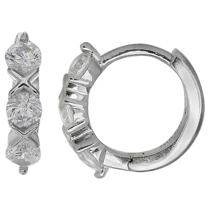 Target Women's Huggie Hoop Earrings With Clear Cubic Zirconia In Sterling Silver - Clear/gray