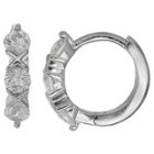 Target Women's Huggie Hoop Earrings With Clear Cubic Zirconia In Sterling Silver - Clear/gray