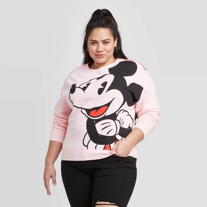 Women's Disney Jumbo Mickey Cropped Sweatshirt (juniors') - Pink 3x, Women's,