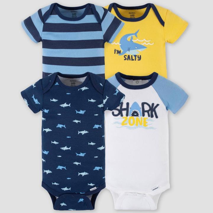 Gerber Baby 4pk Shark Zone Onesies - White/blue/yellow