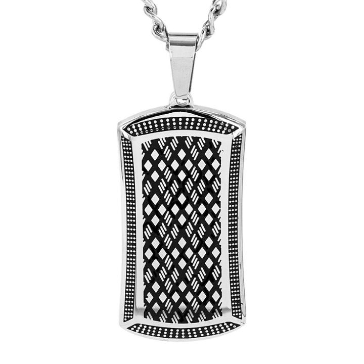 Crucible Men's High Polish Stainless Steel Antiqued Dog Tag Pendant, Black/silver
