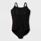 Danshuz Toddler Girls' Glitter Chiffon Pleated Front And Back Panels Adorned With 3 Pearled Flowers - Black 8-10,