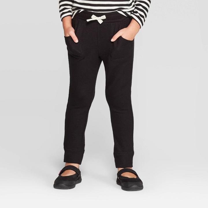 Toddler Girls' Solid Jogger Pants - Cat & Jack Black