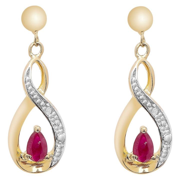 Target 0.50 Carat Tw Pear-cut Ruby And Diamond Accent Dangle Earrings In Sterling Silver Gold Plated (ij-i2-i3), Girl's