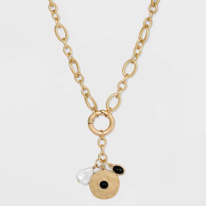 Medallion Charm Cluster Chain Necklace - A New Day Black