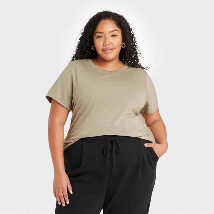 Women's Plus Size Short Sleeve T-shirt - A New Day Brown